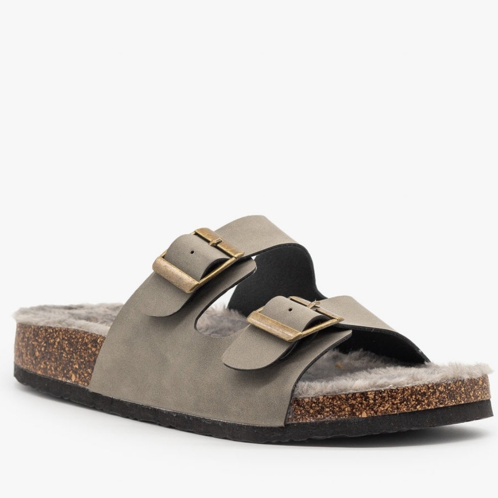 REFRESH🇺🇲 Leo Fuzzy Sandals in Stone footwear